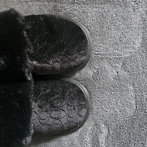 Coach Black Fur-Lined Slippers